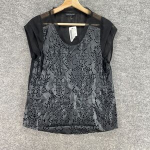 New Love Culture Blouse Women S Small Black Lined Short Sleeve Crochet Casual